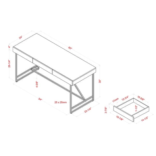 Vaiz Modern 60-inch Metal 3-Drawer Computer Desk with Drawers by Furniture of America