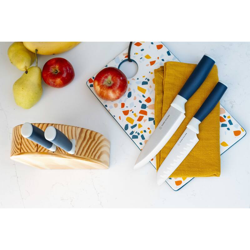 Dura Living 5-Piece Knife Block Set - High Carbon Stainless Steel Blades, Compact Wood Block