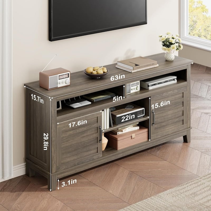 63 in TV Entertainment Center with Adjustable Shelves Stand for Living Room, Bedroom - N/A