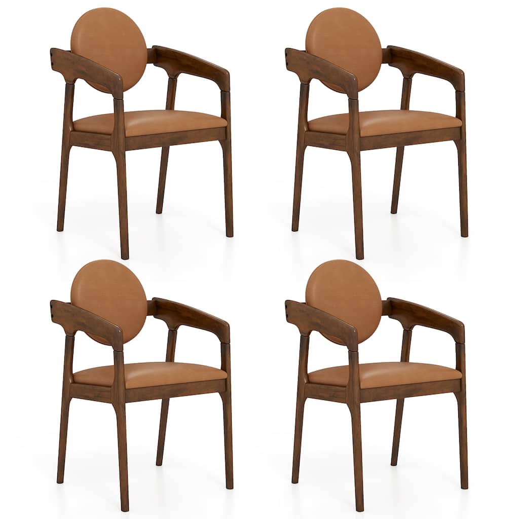 Gymax Wooden Dining Chair Set of 4 w/Rubber Wood Frame Padded Seat &
