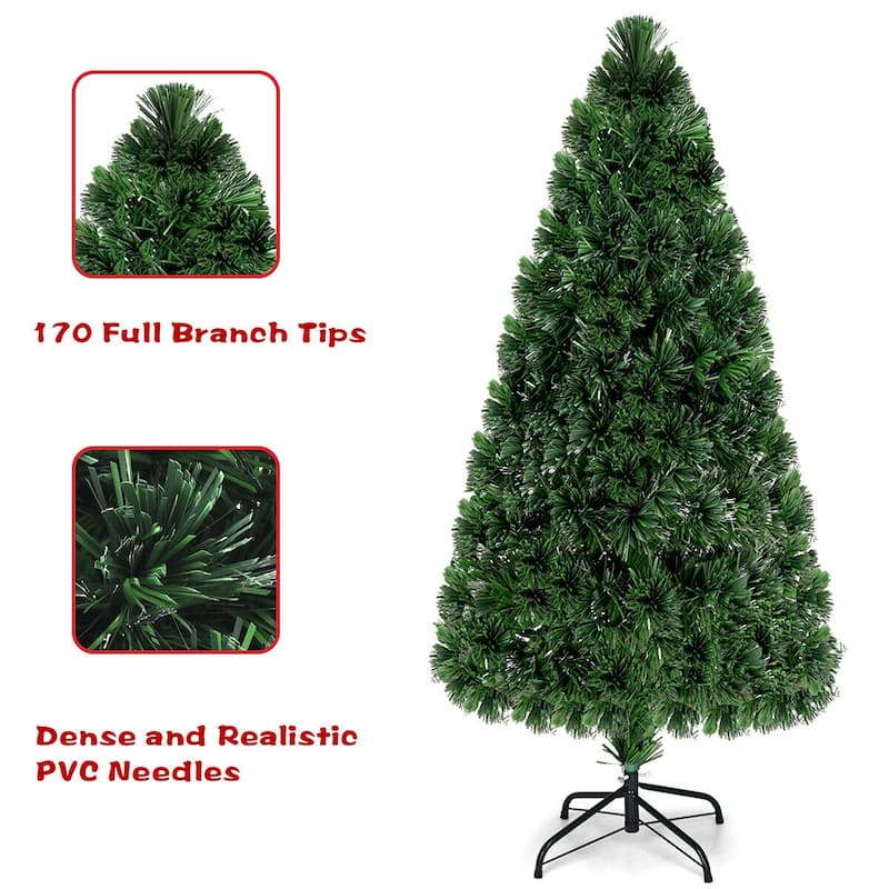 Gymax Pre-Lit Fiber Optic 5' Artificial Christmas Tree PVC Tips Metal
