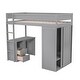 preview thumbnail 8 of 6, Gray Pine Wood Loft Bed with Wardrobes, 2-Drawer Desk, and Cabinet, Full-Length Guardrail