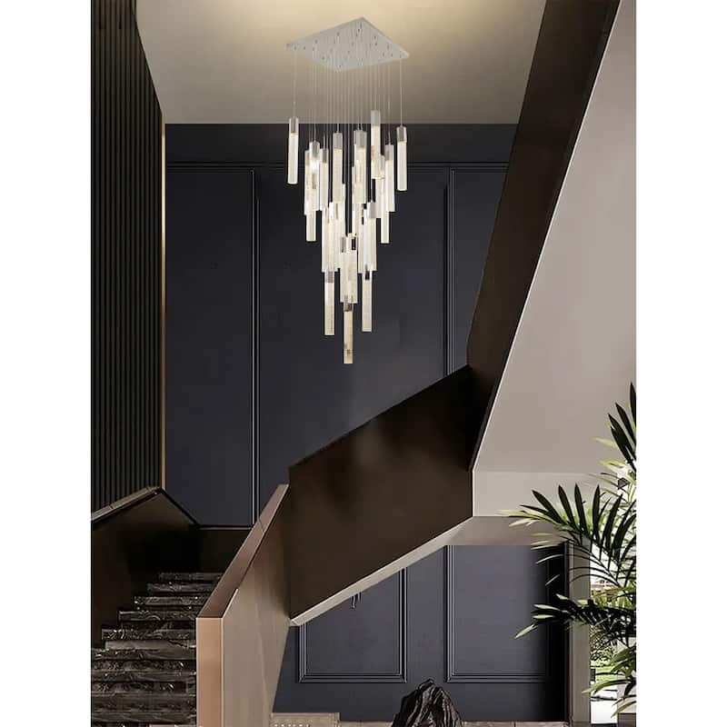 25-Light Chrome Metal Chandelier With Clear Bubble Crystals