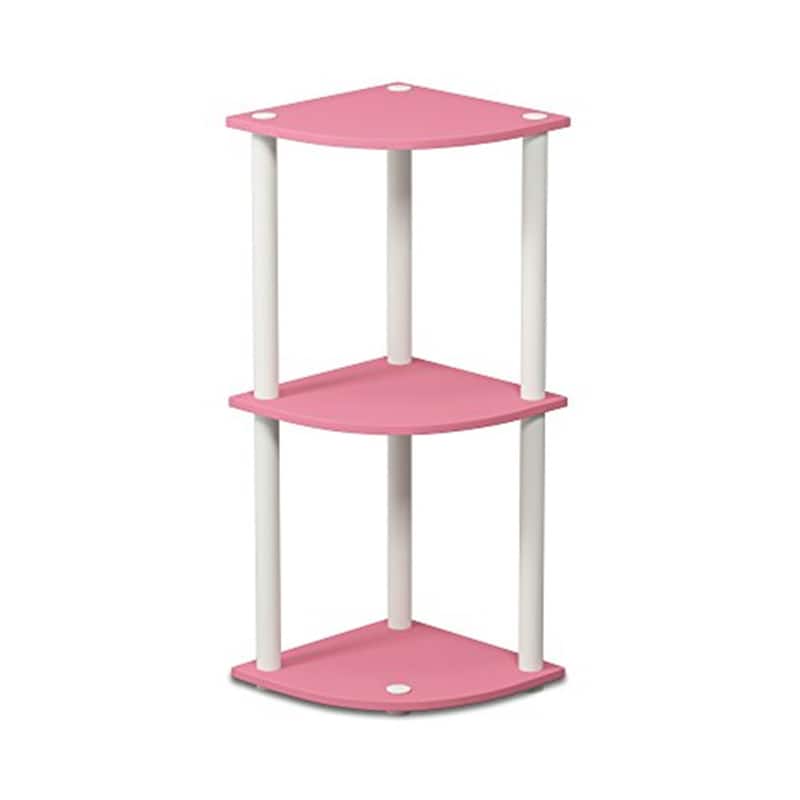3 Tiers Wood Household Shelving Unit in Pink/White (11.6 in. W x 29.6 in. H x 11.6 in. D)