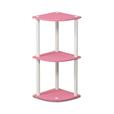 3 Tiers Wood Household Shelving Unit in Pink/White (11.6 in. W x 29.6 in. H x 11.6 in. D)