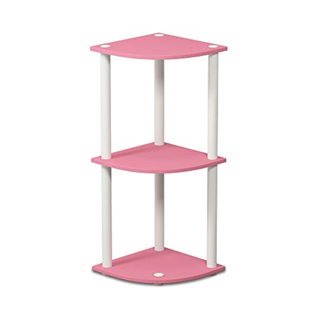 3 Tiers Wood Household Shelving Unit in Pink/White (11.6 in. W x 29.6 in. H x 11.6 in. D)