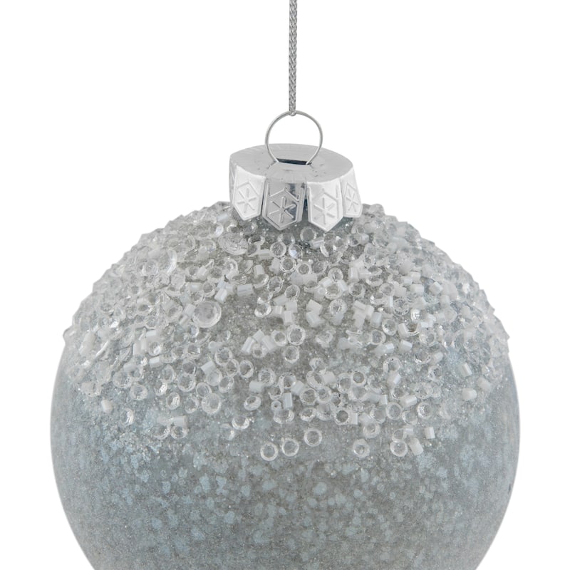 4" Silver and White Beaded Glass Christmas Ornament