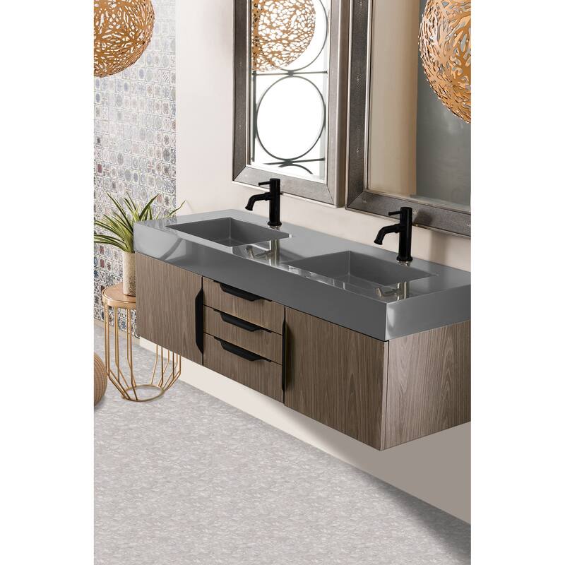 James Martin Vanities Mercer Island 59" Double Vanity, Ash Gray with Matte Black Hardware