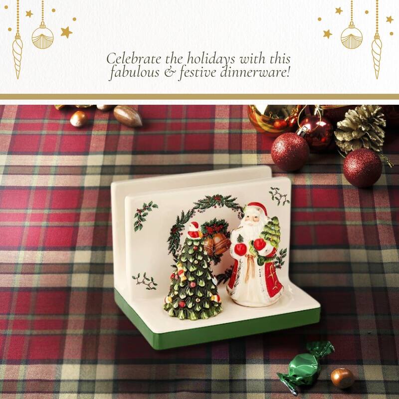 Spode Christmas Tree Napkin Holder with Salt and Pepper Set - 5.3" L x 5.3" W x 7" H