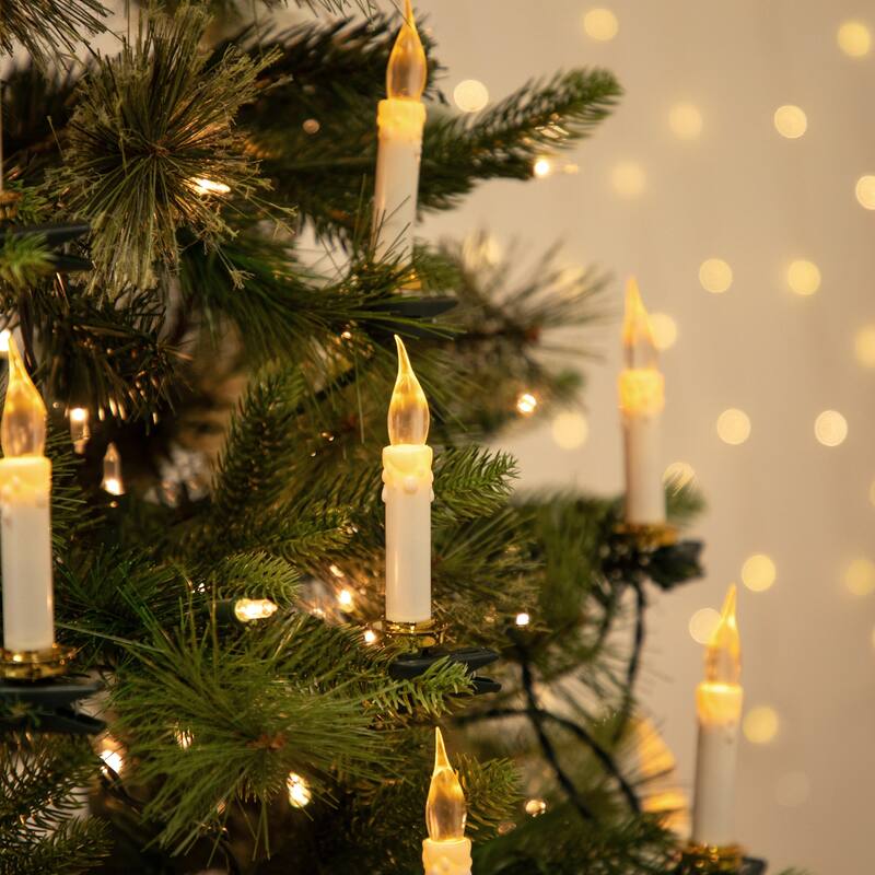 Flickering LED Clip On Candle Christmas Lights - 7' Green Wire - 10ct
