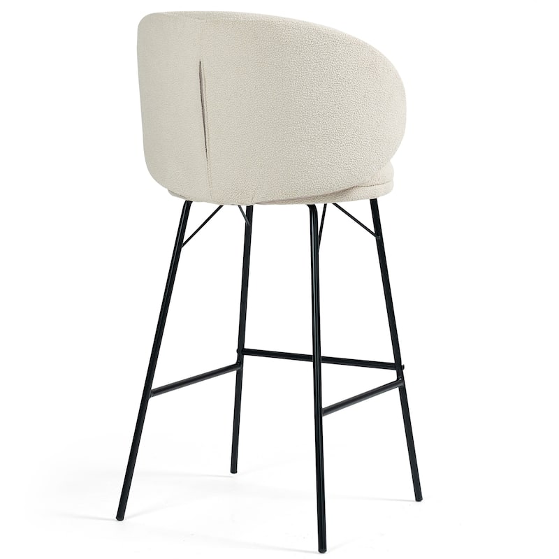 Set of 2 Baxter White Boucle Fabric Bar Stool with Black Iron Legs