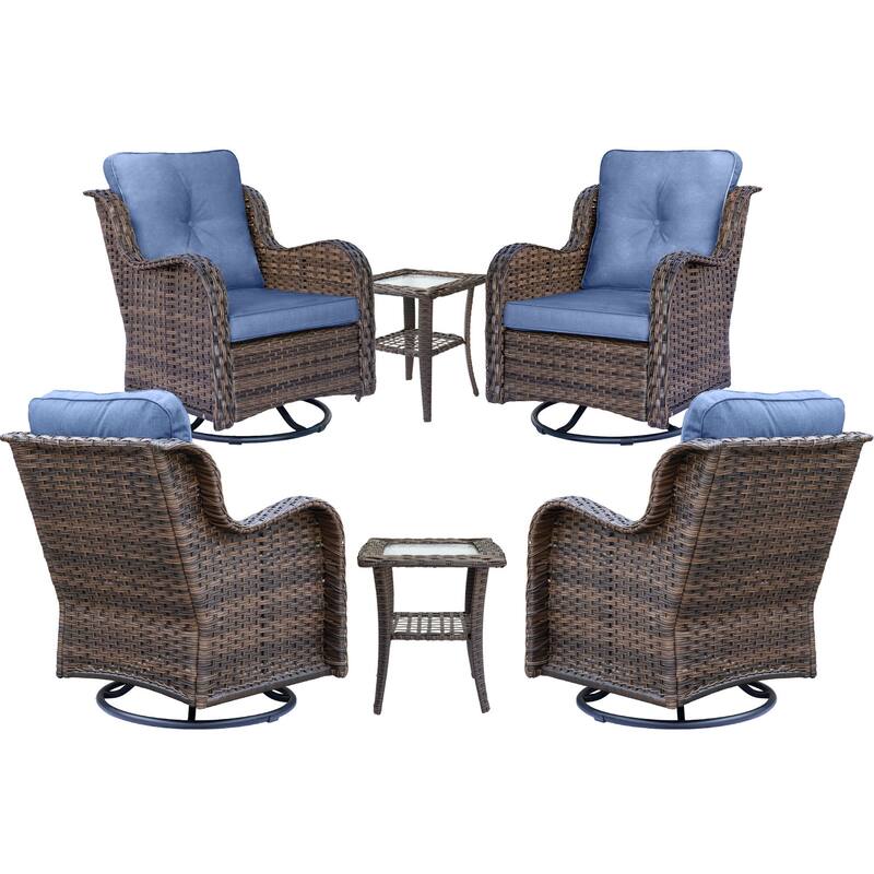 6 Piece Outdoor High Back Wicker Patio Conversation Swivel Chairs Sets