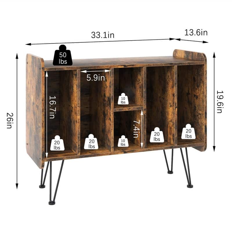 Large Vinyl Record Storage Stand - 13.6"D x 33.1"W x 26"H