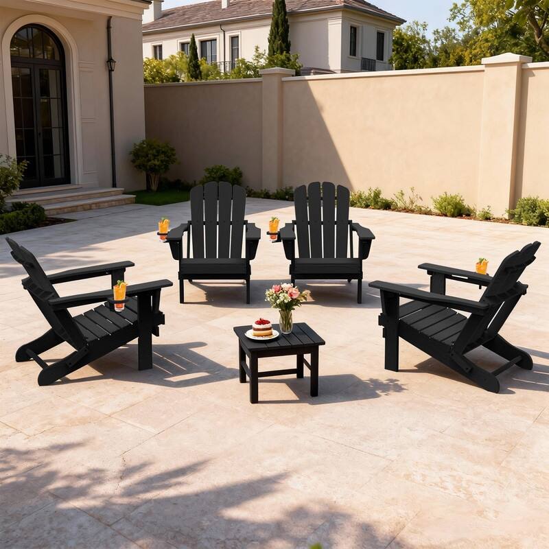 Domi Folding Adirondack Chair,Wooden Textured with Cup Holder,HDPE