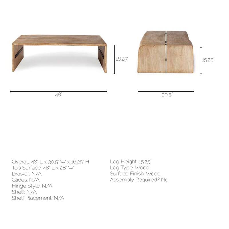 San Andreas Blonde Solid Wood Live-Edge Rectangular Coffee Table - 48.0L x 25.0W x 16.0H