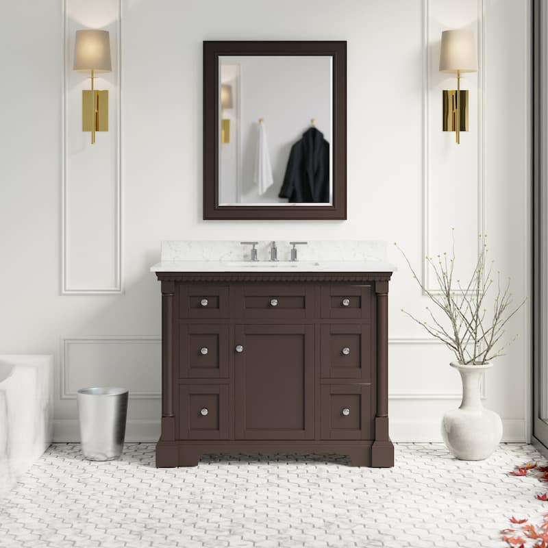 KitchenBathCollection Sydney 42" Bathroom Vanity with Engineered Marble Top - Chocolate