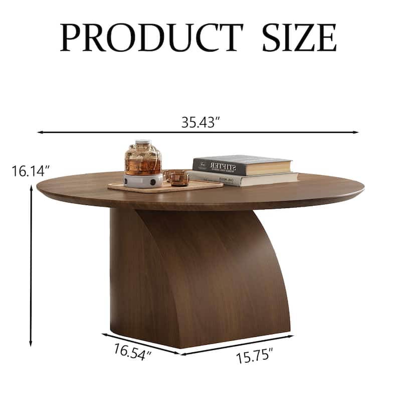 35.4" Mid-Century Modern Round Coffee Table-Solid Wood Veneer,Sturdy Curved Base
