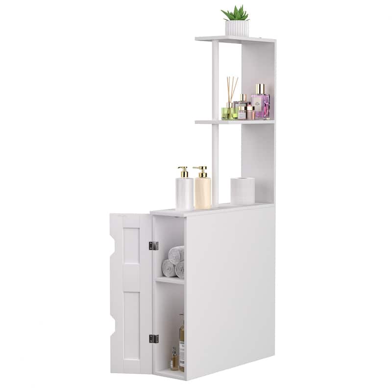 VECELO White Bathroom Tower Storage Cabinet, 3-Tier Corner Floor Cabinet with Door for Small Space