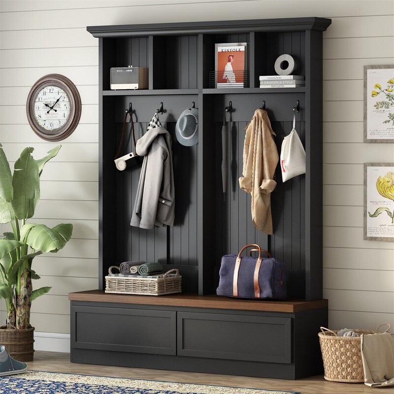 Bathild hall tree with shoe storage clearance