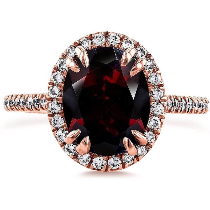 Annello by Kobelli The Scarlett 14k Gold Red Garnet and White Diamond Oval Halo Cathedral Ring