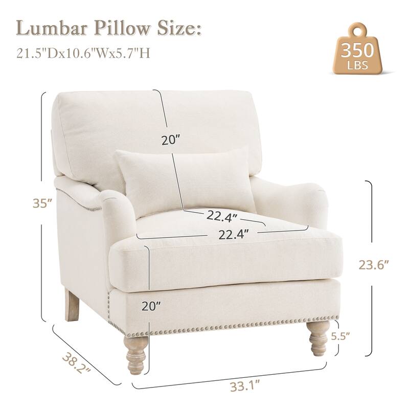 Upholstered Accent Chair with Solid Wood Legs and Pillow for Living Room Seating