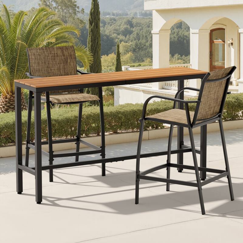 Outdoor Patio Bar Stools Set Rectangle Bar Table with Barstools - Brown-63 inches table-Earth chairs