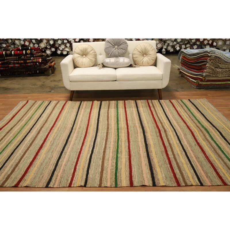 Hand Woven Oriental 100% Wool Carpet Southwestern Tribal Multi-Colored Kilim Area Rug - 9' 7'' X 6' 6''