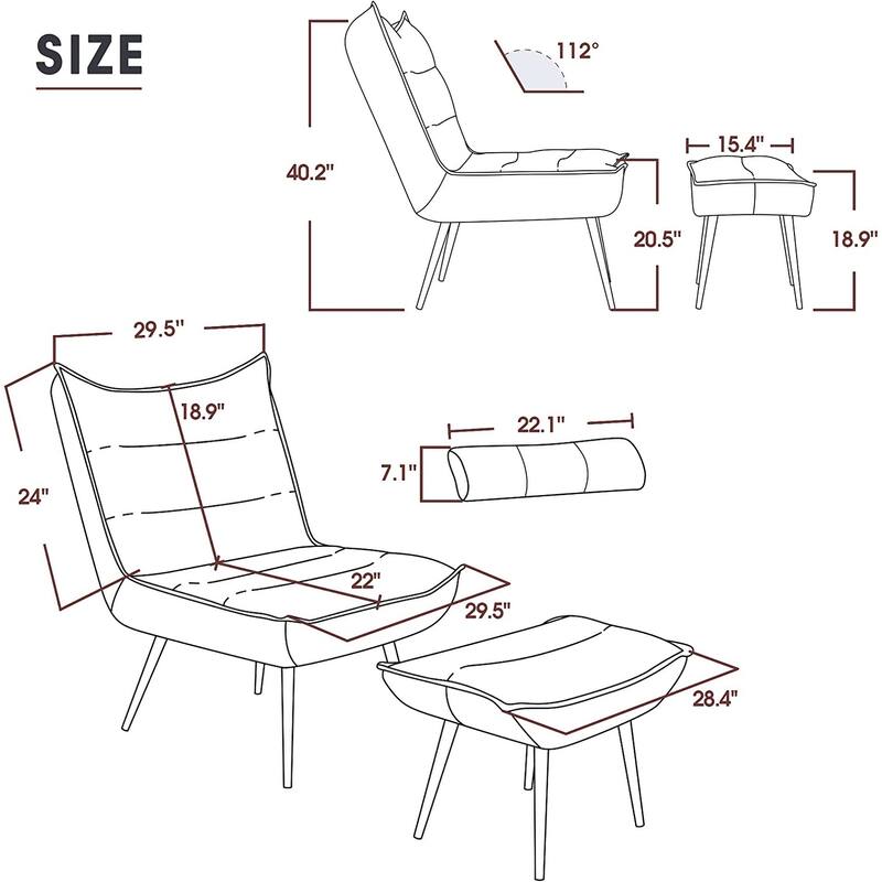 MCombo Modern Chair with Ottoman, Bronzing Fabric Upholstered Leisure Chairs