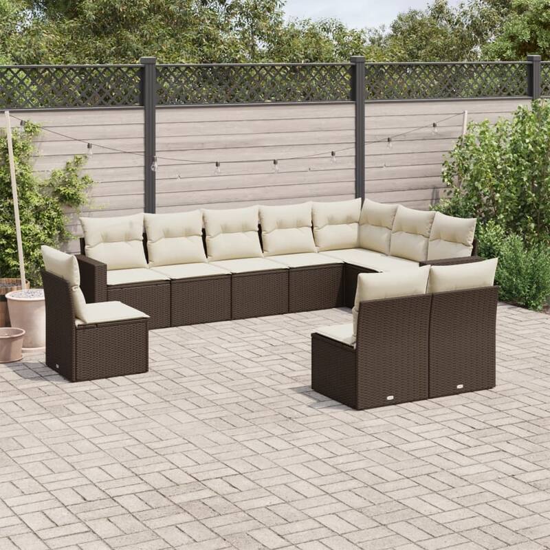 vidaXL Garden Sofa Set Brown with Cream White Cushions - 24.4 x 25.8 x 27.2