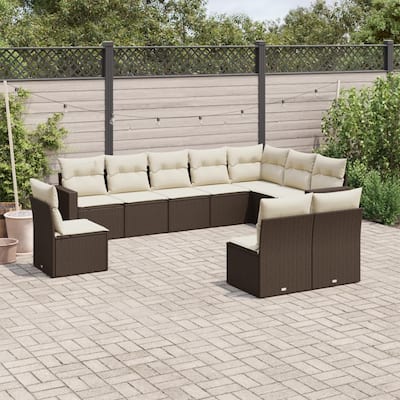vidaXL Garden Sofa Set Brown with Cream White Cushions - 24.4 x 25.8 x 27.2