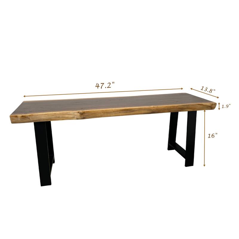 Greenage Pieced Teak Rectangle Bench Rustic Metal Seating Chair