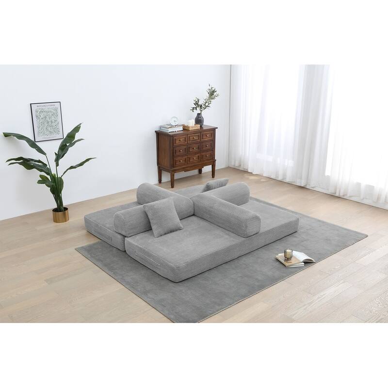 Convertible Sleeper Sofa Bed, Corduroy 3-Seat Fold-Out Couch with Pillow