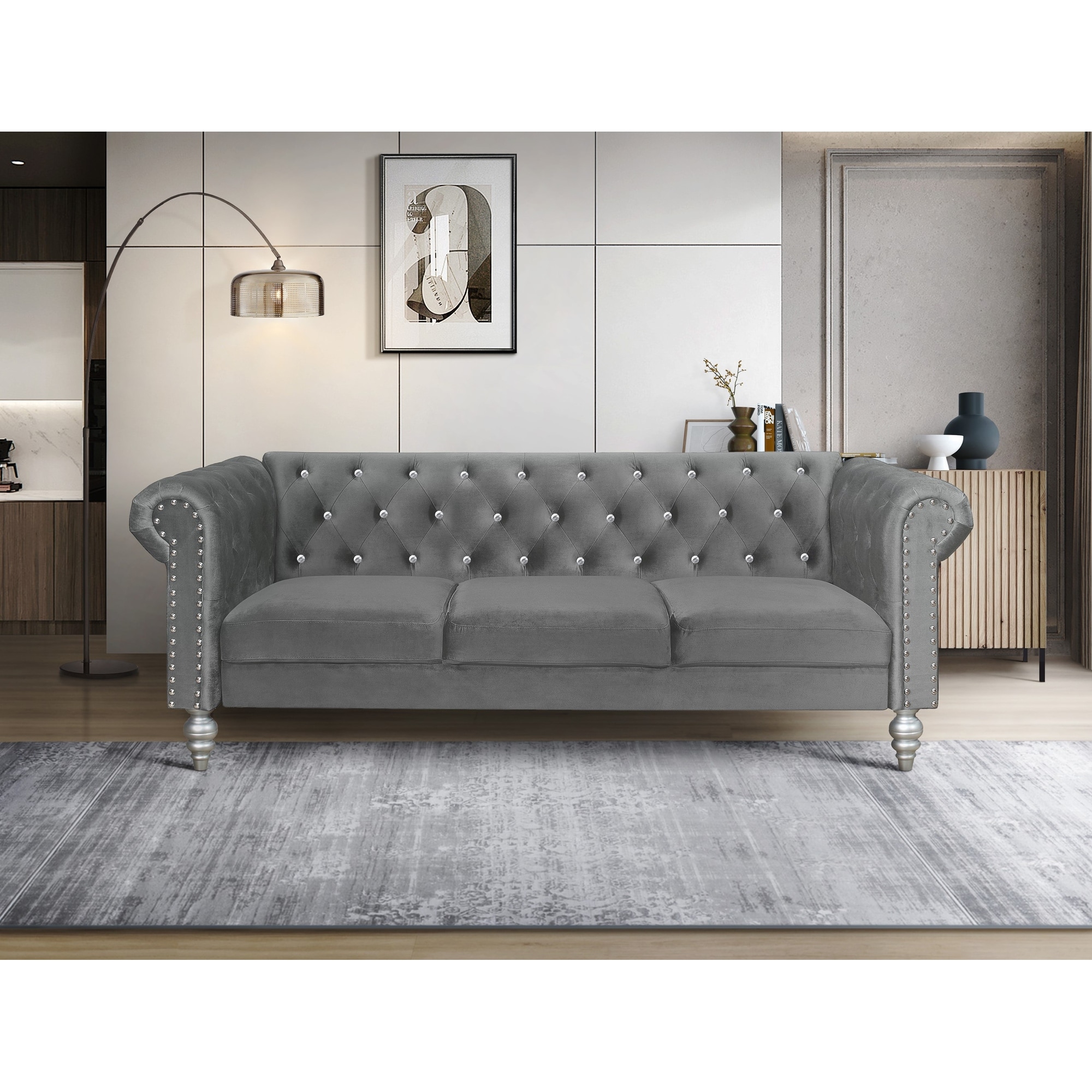 Clayfell Emma Velvet Rolled Arm Sofa