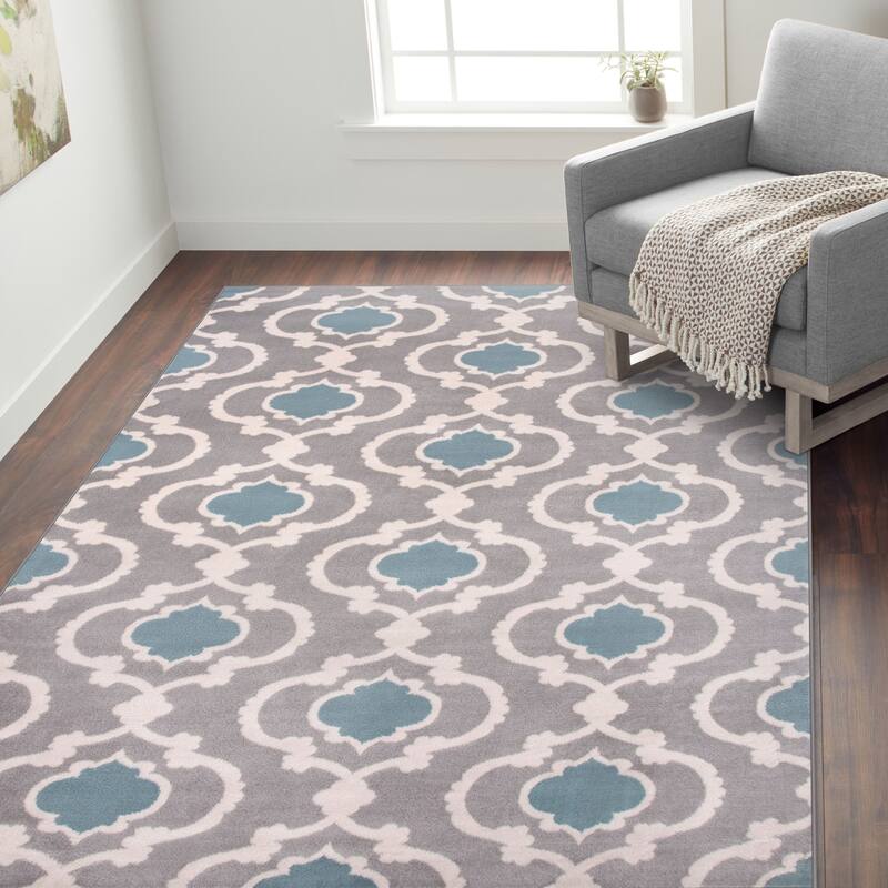 Porch & Den Touro Trellis Area Rug - 3' 3" x 5' - Blue/Grey