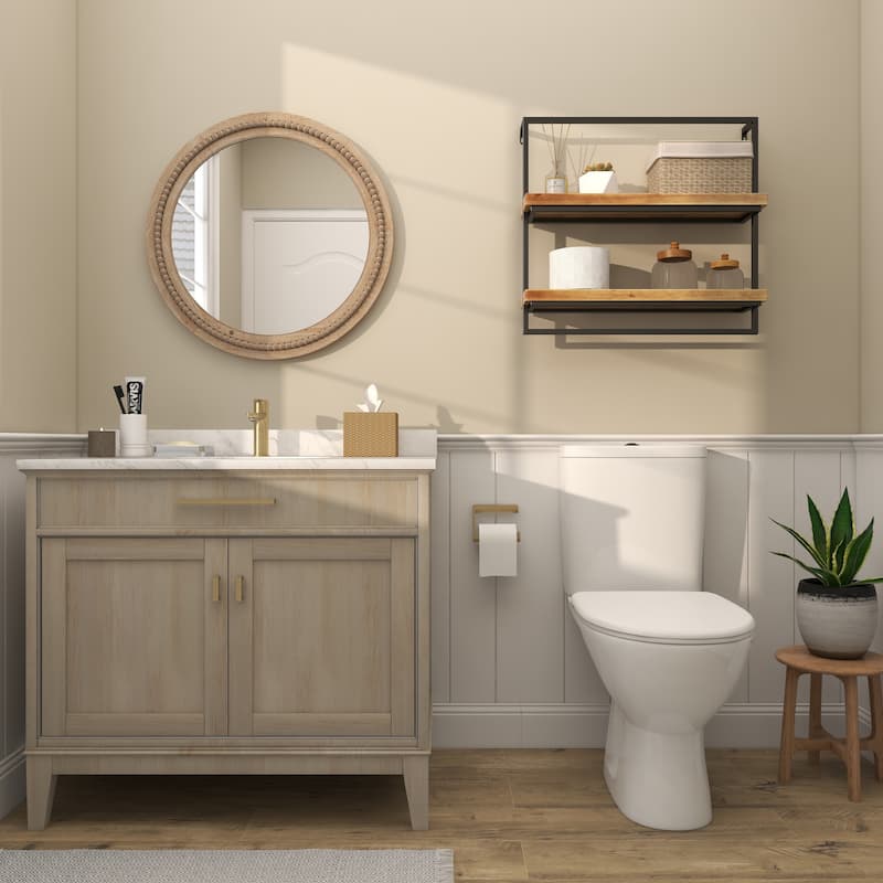 Contemporary Wood Distressed Wall Mirror with Beaded Detailing - Brown or White