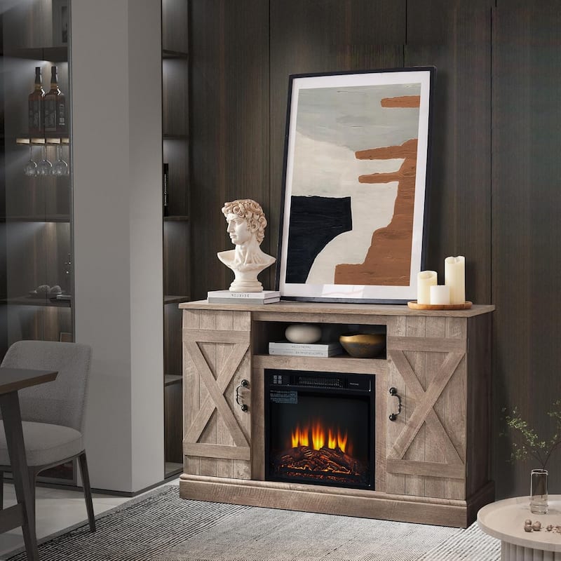 Roomfitters Farmhouse Classic Media TV Stand, Entertainment Console with 18" Electric Fireplace Insert