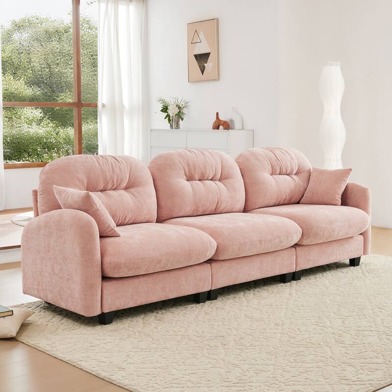 GDF Studio - Bell Modern Chenille Modular 3-Seat Sofa with Ergonomic Tufted Backrest and Wooden Base