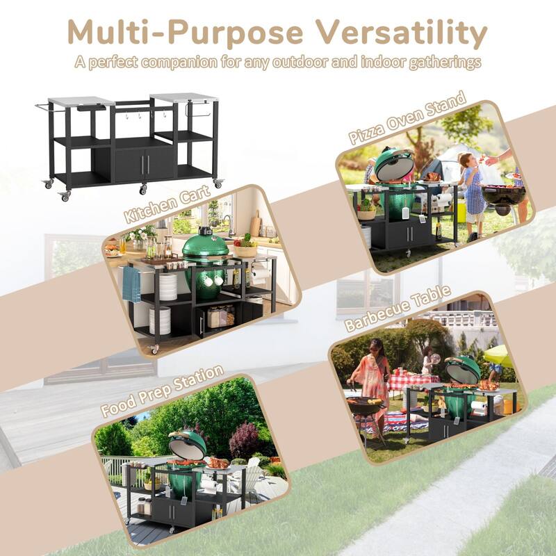 VEIKOUS Heavy Duty Stainless Steel Outdoor Grill Table, Rolling Cart with Table Top - 65''×23.62''×33.1''