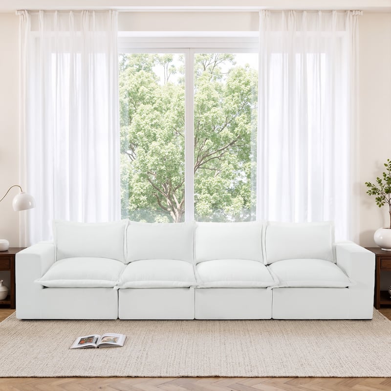 No Assembly Chenille Modular Sectional Sofa Comfy Cloud Couch - Beige-4Piece