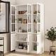 preview thumbnail 42 of 82, White Buffet Sideboard & Curio Bookcase Cabinet with Glass Doors