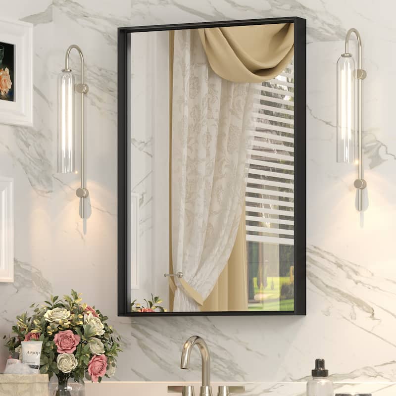 Full Size Metal Frame Wall Mirror Black Tempered Glass for Bathroom - 16x24