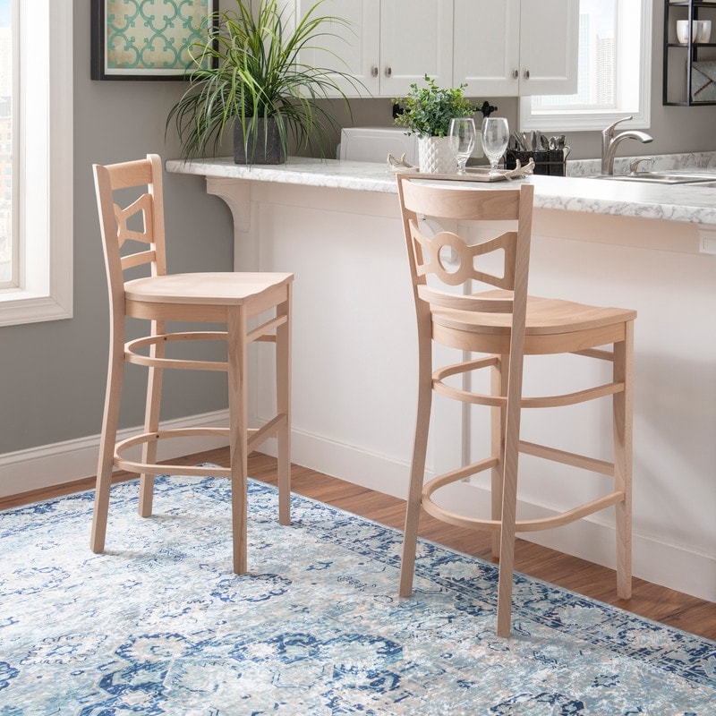 Talyn Unfinished Solid Wood Farmhouse Barstool Set of 2 On