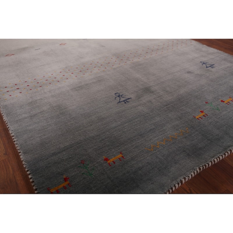 Tribal Gabbeh Oriental Accent Rug Handmade Grey Wool Carpet - 4'0"x 5'9"