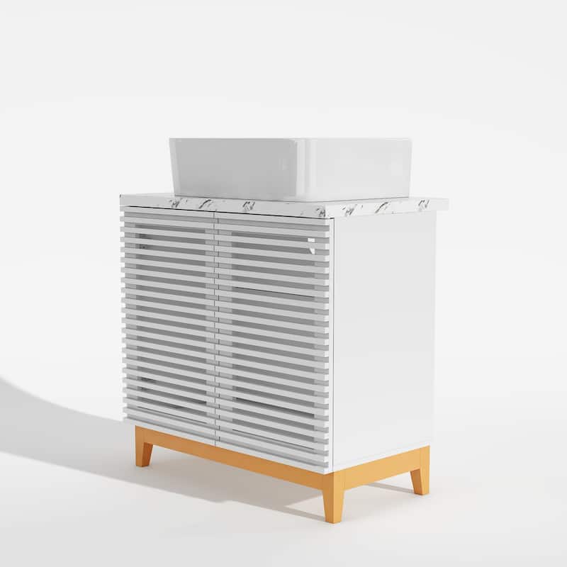 31" Bathroom Vanity with Sink, Modern Freestanding Bathroom Vanity Cabinet Artificial Stone Basin and Solid Wood Leg