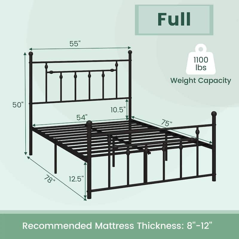 Costway Twin/Full/Queen Size Metal Bed Frame with Headboard Under-bed