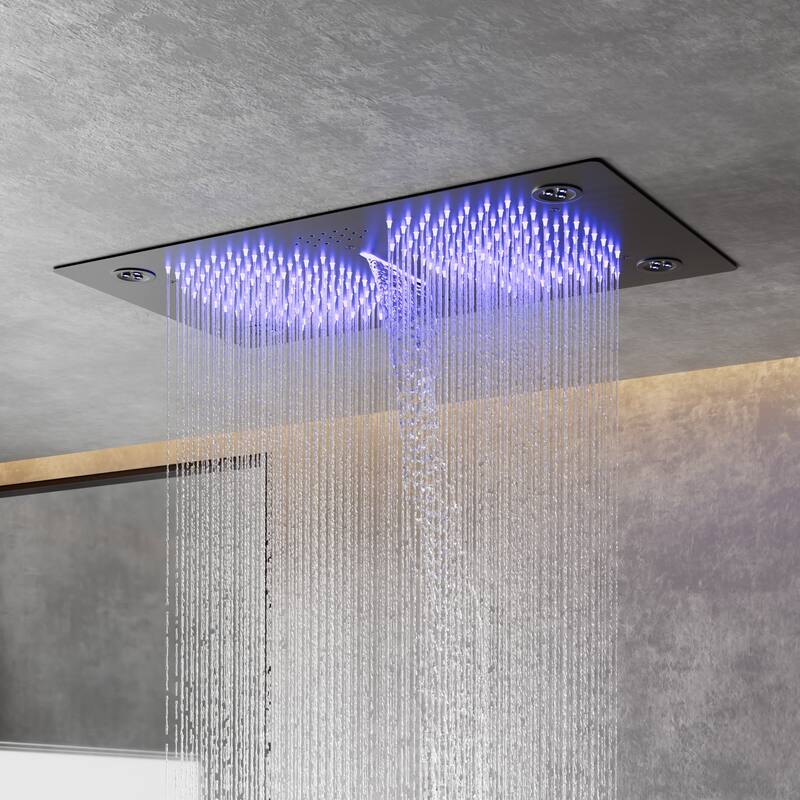 Thermostatic Shower System, 64-Color LED Mood Lighting 3-Functions Shower Head with Bluetooth Music & 6 Body Jets
