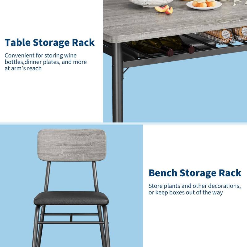 Dining Table Set for 4 with Storage Rack, 5-Piece Kitchen Table and Upholstered Chairs of 4, Tabletop & Heavy-Duty