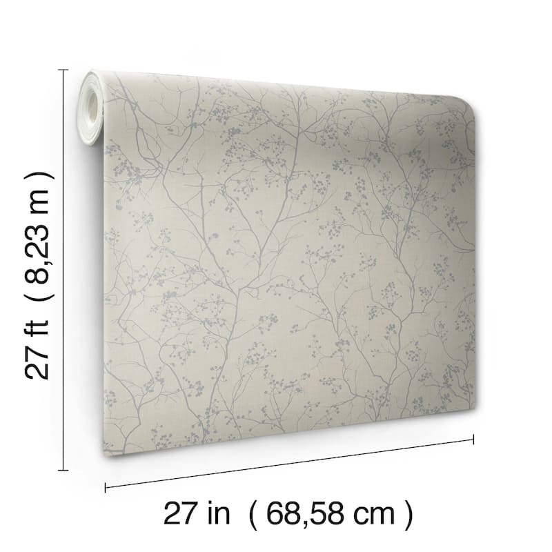Grant Gray/Silver Short Fiber Non-Woven Unpasted Botanical Luminous Branches Wallpaper Covers about 60.75 sq. ft.