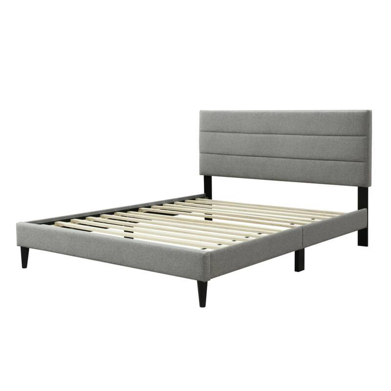 Queen Size Channel Bed with USB Charging and Gray Polyester Fabric