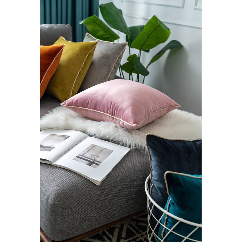 Gouchee Home Solid Velvet Mix Cushion 18 in. x 18 in. Throw Pillow - Pink